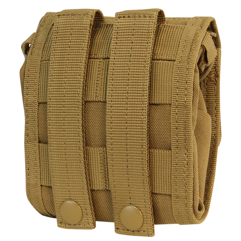 The Condor Roll-Up Utility Pouch in MultiCam features two vertical straps and snap buttons on the back, designed for easy attachment to gear or backpacks.