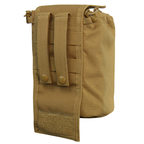 The Condor Roll-Up Utility Pouch in MultiCam features two vertical MOLLE straps with snap buttons on the back, allowing secure attachment to gear or backpacks.