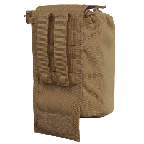 The Condor Roll-Up Utility Pouch in tan offers a space-saving design with MOLLE-compatible straps, snap buttons for secure attachment, and a bottom flap with Velcro closure.
