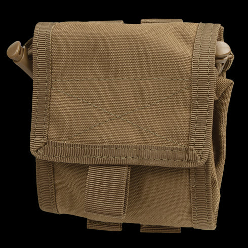 The Condor Roll-Up Utility Pouch is a tan, durable fabric pouch with reinforced stitching and a hook-and-loop front flap—perfect for military or law enforcement use.