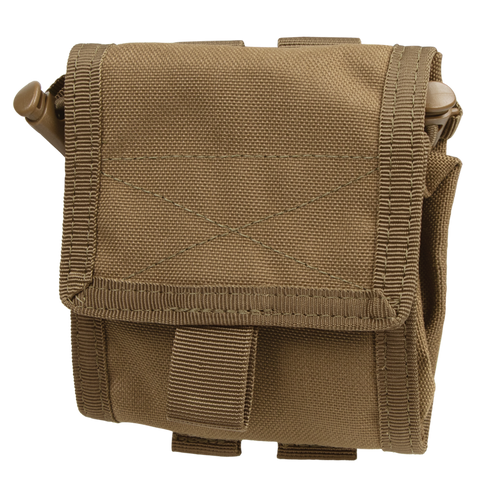 The Condor Roll-Up Utility Pouch is a tan, durable fabric pouch with reinforced stitching and a hook-and-loop front flap—perfect for military or law enforcement use.