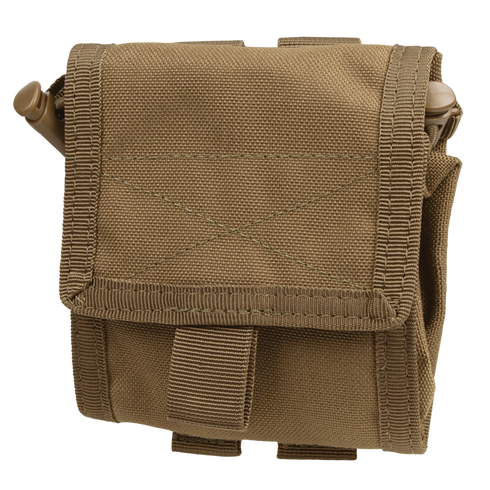 The Condor Roll-Up Utility Pouch is a tan, durable fabric pouch with reinforced stitching and a hook-and-loop front flap—perfect for military or law enforcement use.