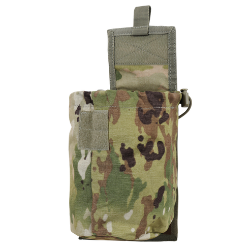 The Condor Roll-Up Utility Pouch in Scorpion OCP features a camouflage design, Velcro strap, and top cover—ideal for carrying gear and accessories.