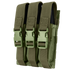The Condor Triple MP5 Mag Pouch in Olive Drab features three compartments with buckle closures, crafted from durable fabric.