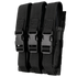 The Condor Triple MP5 Mag Pouch is a black holder with three compartments, each secured by adjustable straps and plastic buckle closures.