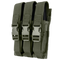 The Condor Triple MP5 Mag Pouch in olive green features three compartments, each secured with a strap and plastic buckle.