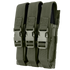 The Condor Triple MP5 Mag Pouch in olive green features three compartments, each secured with a strap and plastic buckle.