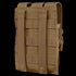 The Condor Triple MP5 Mag Pouch is a tan tactical pouch with MOLLE webbing and snap-button straps, designed for attachment to gear or backpacks—perfect for law enforcement or range use.