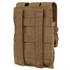 The Condor Triple MP5 Mag Pouch | SALE is a tan tactical MOLLE pouch with two vertical straps and snap buttons on the back for attaching to gear or vests.