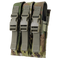 The Condor Triple MP5 Mag Pouch in Scorpion OCP features three compartments, each secured by a strap and plastic buckle, all in durable camouflage fabric.