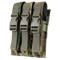 The Condor Triple MP5 Mag Pouch in Scorpion OCP features three compartments, each secured by a strap and plastic buckle, all in durable camouflage fabric.