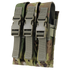 The Condor Triple MP5 Mag Pouch in Scorpion OCP features three compartments, each secured by a strap and plastic buckle, all in durable camouflage fabric.