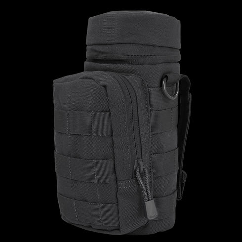 The Condor H2O Pouch is a black tactical pouch featuring a zippered main compartment, front MOLLE webbing, and a side strap.