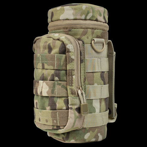 The Condor H2O Pouch in MultiCam features a camouflage design, zippered compartment, MOLLE webbing, and a carrying handle.