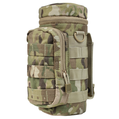 The Condor H2O Pouch in MultiCam features a camouflage design, zippered compartment, MOLLE webbing, and a carrying handle.