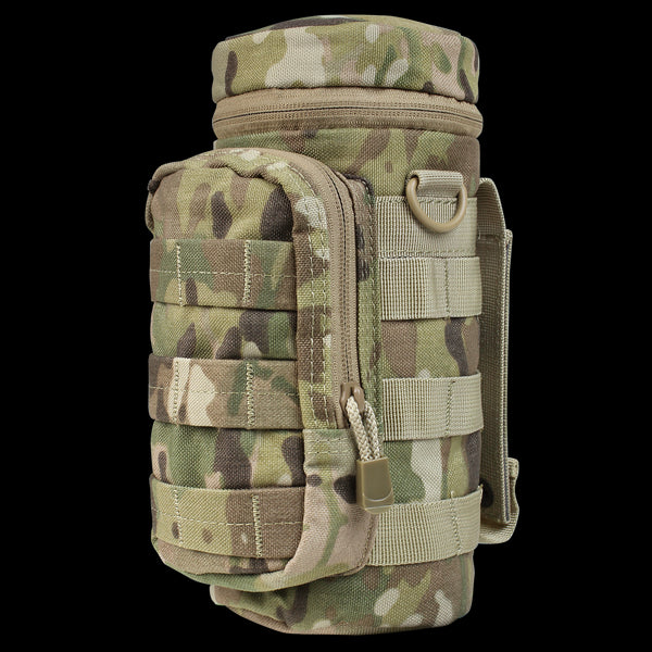 The Condor H2O Pouch in MultiCam features a camouflage design, zippered compartment, MOLLE webbing, and a carrying handle.