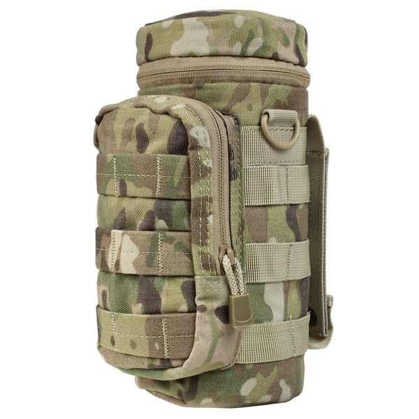 The Condor H2O Pouch in MultiCam features a camouflage design, zippered compartment, MOLLE webbing, and a carrying handle.
