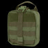 The Condor Rip-Away EMT Pouch in Olive Drab has a top handle, buckle strap closure, and front horizontal webbing for attaching gear.