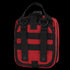 The Condor Rip-Away EMT Pouch is a small red pouch with black straps, MOLLE webbing, and two metal D-rings, displayed from the back to show attachment options.