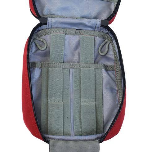 The Condor Rip-Away EMT Pouch is opened to reveal a gray interior featuring elastic straps and loops for organized storage of your gear.