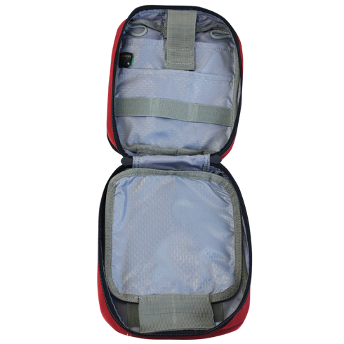 The Condor Rip-Away EMT Pouch - MultiCam is a compact, rectangular zippered pouch with two compartments featuring elastic straps and mesh pockets—perfect for First Responder essentials or gear at the shooting range.