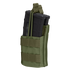 The Condor Single Stacker M4 Mag Pouch in Olive Drab holds two black rifle magazines, with elastic retention straps and front MOLLE webbing.