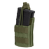 The Condor Single Stacker M4 Mag Pouch in Olive Drab holds two black rifle magazines, with elastic retention straps and front MOLLE webbing.