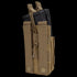 The Condor Single Stacker M4 Mag Pouch in tan holds two black rifle magazines, featuring MOLLE webbing and adjustable bungee retention cords.
