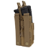 The Condor Single Stacker M4 Mag Pouch in tan holds two black rifle magazines, featuring MOLLE webbing and adjustable bungee retention cords.