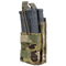 Condor Single Stacker M4 Mag Pouch in Scorpion OCP holds two black rifle magazines, secured with elastic retention straps.