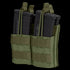 Two black rifle magazines are stored in a Condor Double Stacker M4 Mag Pouch in Olive Drab, featuring retention straps and front MOLLE webbing.
