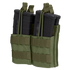 Two black rifle magazines are stored in a Condor Double Stacker M4 Mag Pouch in Olive Drab, featuring retention straps and front MOLLE webbing.