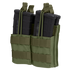 Two black rifle magazines are stored in a Condor Double Stacker M4 Mag Pouch in Olive Drab, featuring retention straps and front MOLLE webbing.
