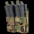 The Condor Double Stacker M4 Mag Pouch in Scorpion OCP holds two rifle magazines, secured with elastic retention straps and features a camouflage pattern.