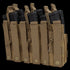 The Condor Triple Stacker M4 Mag Pouch is a tan tactical pouch that holds four black rifle magazines, featuring securing straps and snap-button closures.