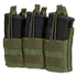 Three black rifle magazines are secured in the Condor Triple Stacker M4 Mag Pouch, olive drab color, featuring retention straps and MOLLE webbing.