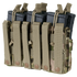 The Condor Triple Stacker M4 Mag Pouch in MultiCam securely holds six rifle magazines with tan straps and snap buttons.
