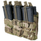 The Condor Triple Stacker M4 Mag Pouch in MultiCam holds three black rifle magazines, secured with elastic retention cords.