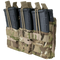 The Condor Triple Stacker M4 Mag Pouch in MultiCam holds three black rifle magazines, secured with elastic retention cords.