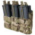 The Condor Triple Stacker M4 Mag Pouch in MultiCam holds three black rifle magazines, secured with elastic retention cords.