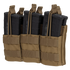 Three black rifle magazines in a Condor Triple Stacker M4 Mag Pouch, color Coyote Brown, with retention straps.