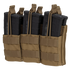 Three black rifle magazines in a Condor Triple Stacker M4 Mag Pouch, color Coyote Brown, with retention straps.