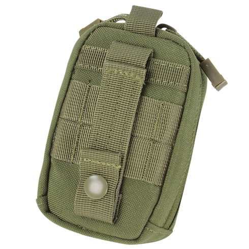 The Condor i-Pouch in Scorpion OCP is a compact tactical pouch with MOLLE webbing, front strap, and snap button for secure gear attachment.