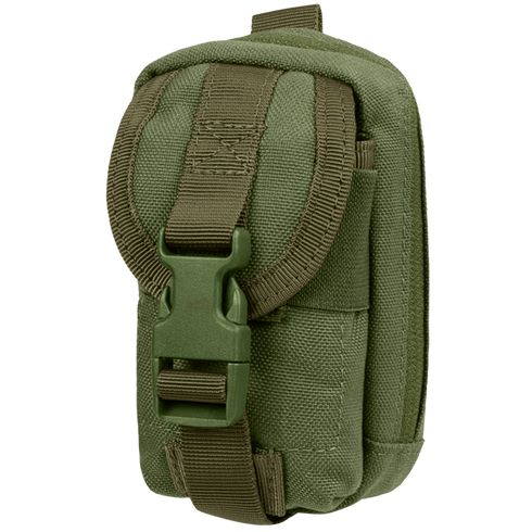 The Condor i-Pouch in Olive Drab is a compact tactical pouch with reinforced stitching, buckle closure, and front flap—ideal for carrying small gear or accessories.