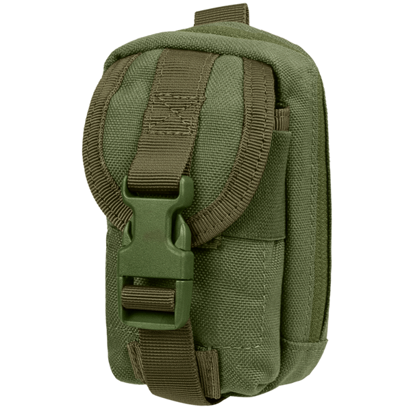 The Condor i-Pouch in Olive Drab is a compact tactical pouch with reinforced stitching, buckle closure, and front flap—ideal for carrying small gear or accessories.