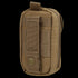 The Condor i-Pouch is a compact tan tactical pouch made of durable fabric, featuring a snap button strap and MOLLE webbing on the back.