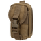 The Condor i-Pouch is a compact brown tactical pouch with a front strap, plastic buckle closure, multiple stitched compartments, and durable fabric.
