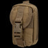 The Condor i-Pouch is a compact brown tactical pouch with a front strap, plastic buckle closure, multiple stitched compartments, and durable fabric.
