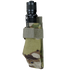 A black flashlight is secured in the Condor i-Pouch - Scorpion OCP, featuring a Scorpion OCP camouflage design with a Velcro strap and a metal clip on the side.