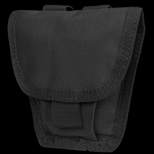 The Condor Handcuff Pouch is a black fabric utility pouch with reinforced stitching and a flap closure, shown against a transparent background.